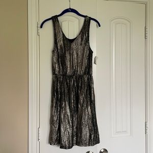 Black and gold metallic mini dress